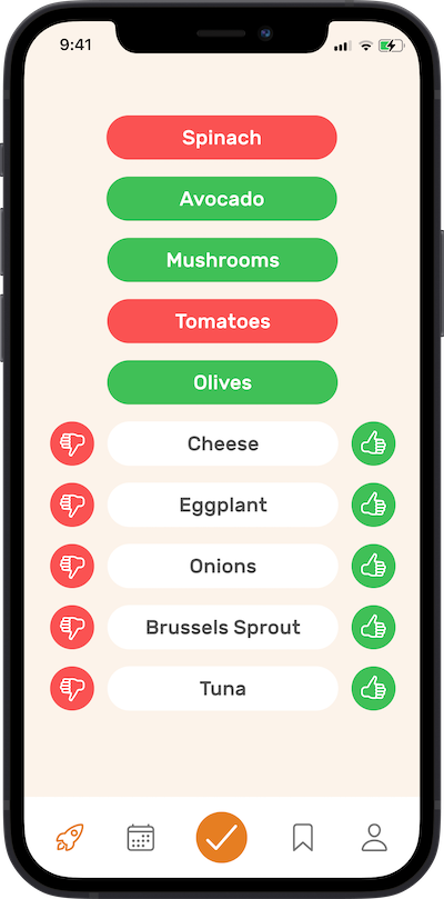 iPhone app 
            prefrences selection screen