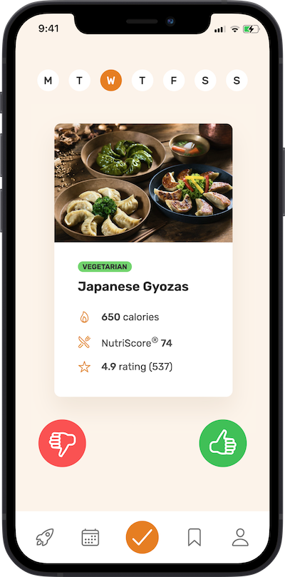 iPhone app 
            meal approving plan screen